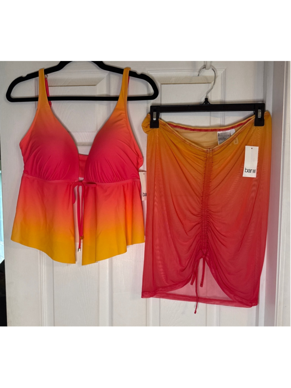 Women's bar III Ombre Tankini Top & Skirt Coverup L Orange Pink - Picture 3 of 4
